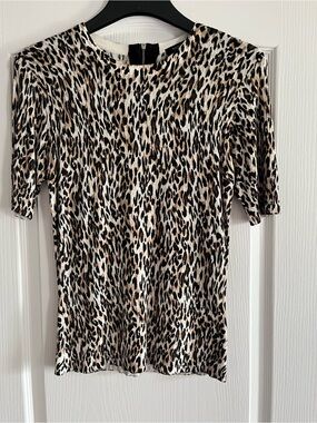 White House Black Market Leopard Print Short Sleeve Top - Black, Cream, Brown